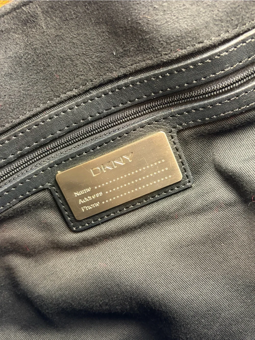 Vintage DKNY Black Suede Shoulder Bag Y2K Monogram Logo Embroidered Hobo Tote